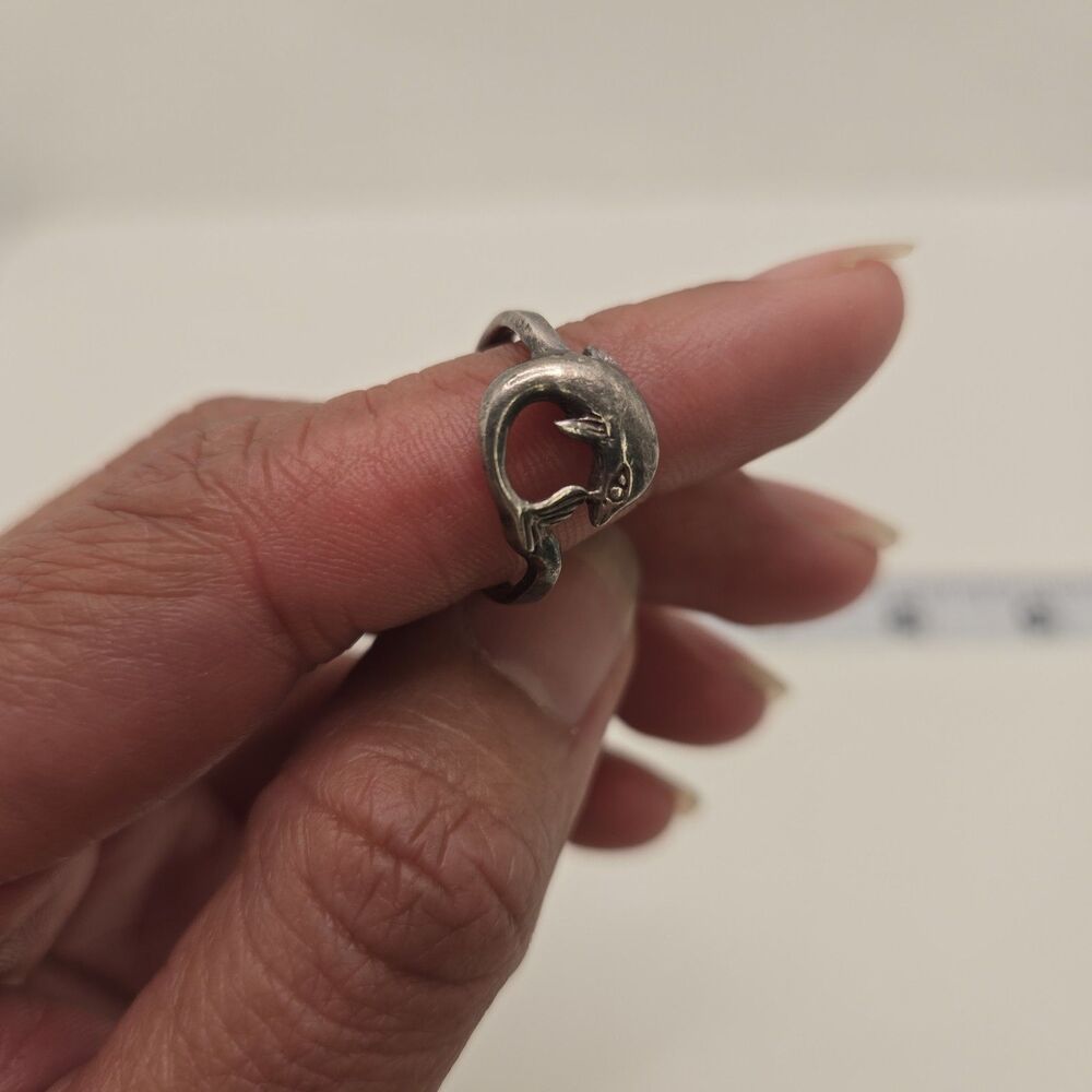 3D Silver Dolphin Ring Sterling 925 Jewelry Retro Coquette Ocean Dainty Romantic